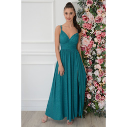 Sukienka maxi brokatowa morska zieleń Malavi