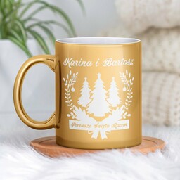 Kubek ceramiczny złoty z grawerem dla pary