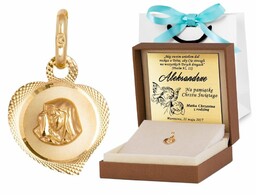 Złota Zawieszka 585 Medalik Matka Boska w Sercu