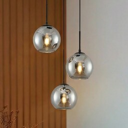 Lampa Wisząca Lindby, Jurian, ściemnialny, szary, salon, szkło,