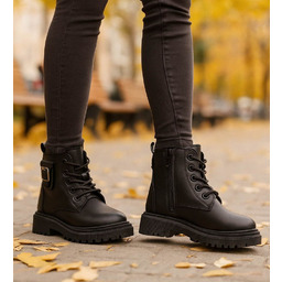 Dziewczęce sznurowane botki trapery ocieplane granatowe