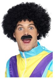 Peruka Afro Z Wąsami Czarna