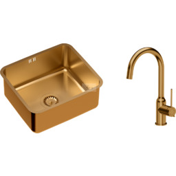 Zestaw zlewozmywak kuchenny podwieszany NICOLAS miedziany z syfonem