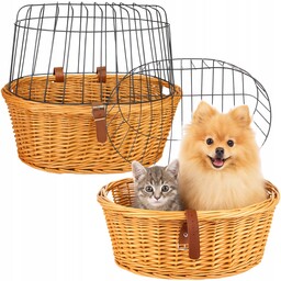 Kosz Rowerowy Wiklinowy Zamykany Dla Psa Kota
