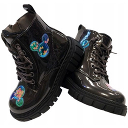 Traperki Czarne Lakierowane Lekko Ocieplane Myszka Miki R