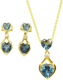 Złoty Komplet z Diamentami London Blue Topaz pr