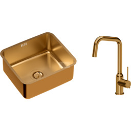 Zestaw zlewozmywak kuchenny podwieszany NICOLAS miedziany z syfonem