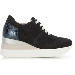 Damskie sneakersy zamszowe na koturnie w pasy ciemny