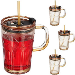 Relaxdays Szklanki do picia, zestaw 4 sztuk, kubki