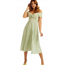 Guess Sukienka Koktajlowa Zielona Plisowana Midi M Gxb