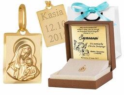 Złota Zawieszka 333 Matka Boska z Dzieciątkiem Grawer