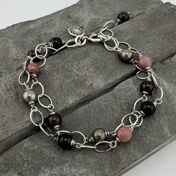 Pakamera Turmalin, rodonit, granat, piryt - bransoletka