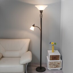 Lampa Podłogowa Lucande, Dunja, brąz rdzawy, salon, metal,