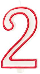 Świeczka cyferka z czerwoną obwódką dwa - "2"