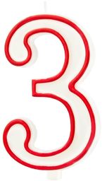 Świeczka cyferka z czerwoną obwódką trzy - "3"