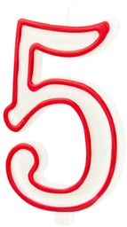 Świeczka cyferka z czerwoną obwódką pięć - "5"