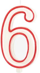 Świeczka cyferka z czerwoną obwódką sześć - "6"