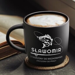 Kubek ceramiczny czarny środek czarny z grawerem