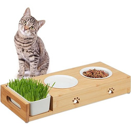 Relaxdays Karmnik dla Kotów z Miską na Trawę,