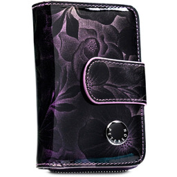 Fioletowy, pionowy portfel damski ze skóry naturalnej