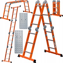 Drabina aluminiowo-stalowa przegubowa 150KG wielofunkcyjna 4x3 podest Dooc