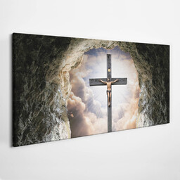Krzyż na skale - obraz polycanvas, 140x70