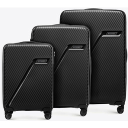 Zestaw walizek z polipropylenu w ukośne pasy czarno