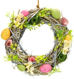 Wielkanocny wieniec wiklinowy z jajkami i kwiatami, Lorato,