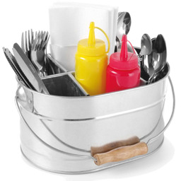 Pojemnik na sztućce sosy serwetki stalowy z uchwytem