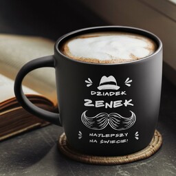 Kubek ceramiczny czarny środek czarny z grawerem
