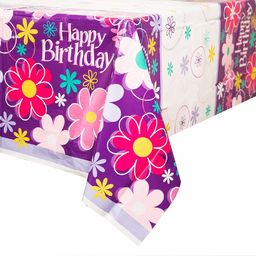 Unique 40273 Happy Birthday kwiatowy prostokątny plastikowy obrus
