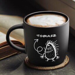 Kubek ceramiczny czarny środek czarny z grawerem