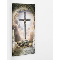 Krzyż na skale - obraz polycanvas, 70x140