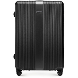 Duża walizka z polikarbonu w pionowe tłoczenia czarna