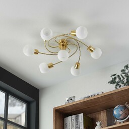 Lampa sufitowa Lindby Ciala, 7-punktowa, kolor mosiądz, szkło
