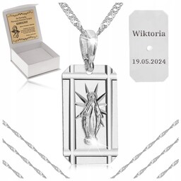 Srebrny Łańcuszek Medalik Matka Boska 925 Komunia Chrzest