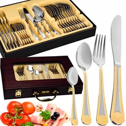 Zestaw Sztućców Stalowych Złote 24EL Serwis Obiadowy