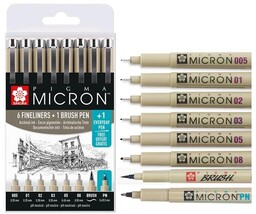 Cienkopis kreślarski Pigma Micron zestaw 7+1, Sakura