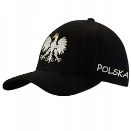 CZAPKA Z DASZKIEM BAWEŁNIANA CZARNA Z HAFTEM POLSKA