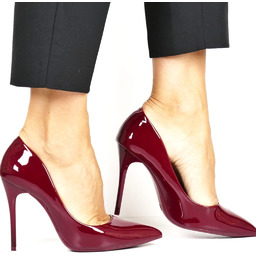 DAMSKIE SZPILKI WYSOKIE CZÓŁENKA COMER AH1 BORDOWE LAKIEROWANE
