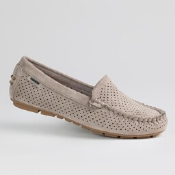 Mokasyny ażurowe skóra GOODIN GD-FL-200A khaki slip-on zamsz