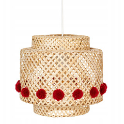 Lampa Wisząca Bambusowa Z Pomponami Ażurowym Kloszem Śr