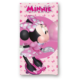 Ręcznik plażowy 70x140 Myszka Minnie różowy kokardki bawełniany