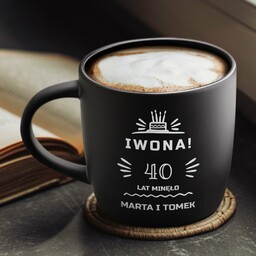 Kubek ceramiczny czarny środek czarny z grawerem