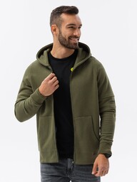 Bluza męska rozpinana hoodie z nadrukami - khaki