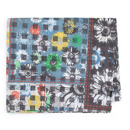 Damski szal bawełniany w kwiaty szaro-zielony