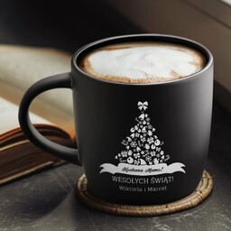 Kubek ceramiczny czarny środek czarny z grawerem