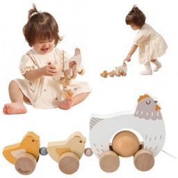 Viga Drewniana Kurka z Pisklętami do Ciągnięcia PolarB