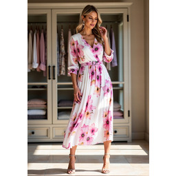 Długa plisowana sukienka - Długa sukienka w kwiaty