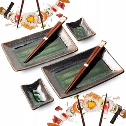 Zestaw Ceramiki Do Sushi Brązowo Zielony Dla 2